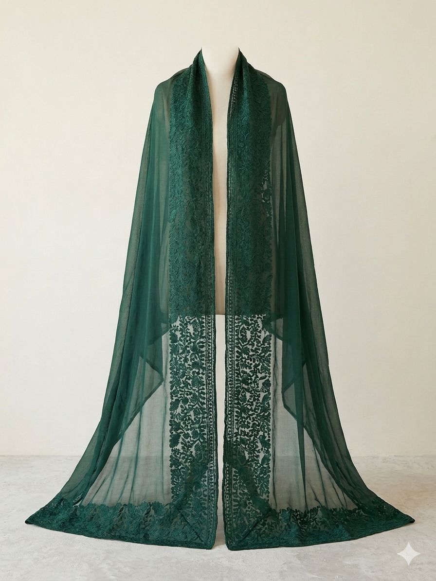 Kashmiri Chiffon Dupatta - Green Color