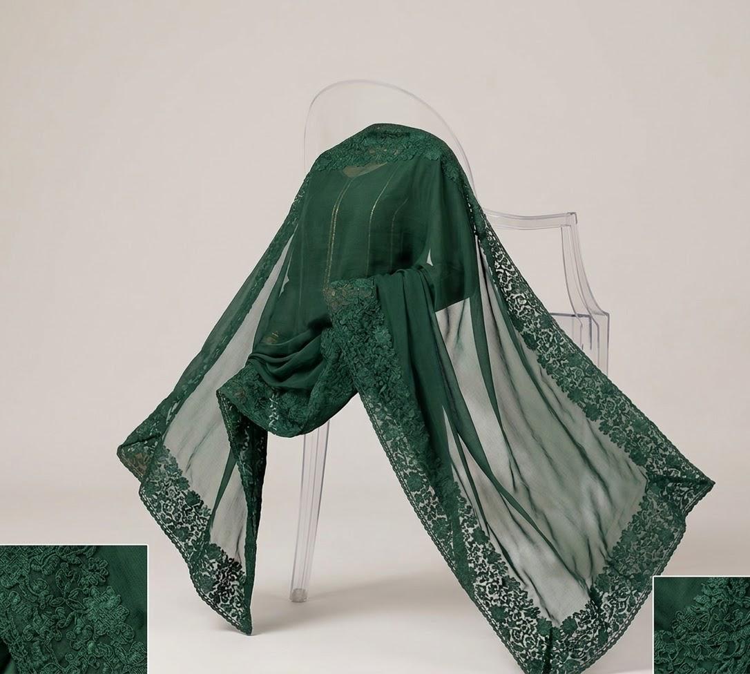 Kashmiri Chiffon Dupatta - Green Color