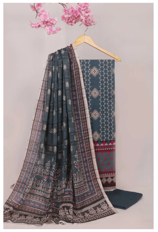 03 Piece - Superior Printed Lawn Suit Carnation CR03