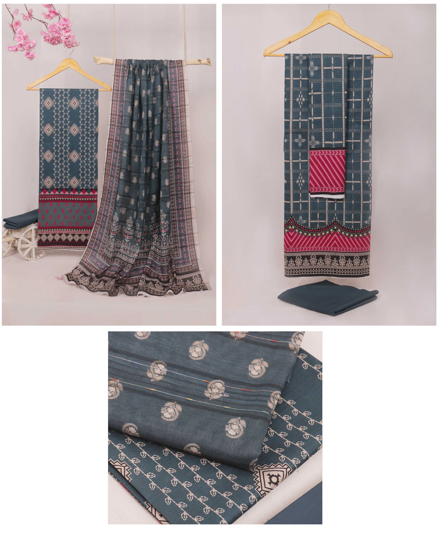 03 Piece - Superior Printed Lawn Suit Carnation CR03