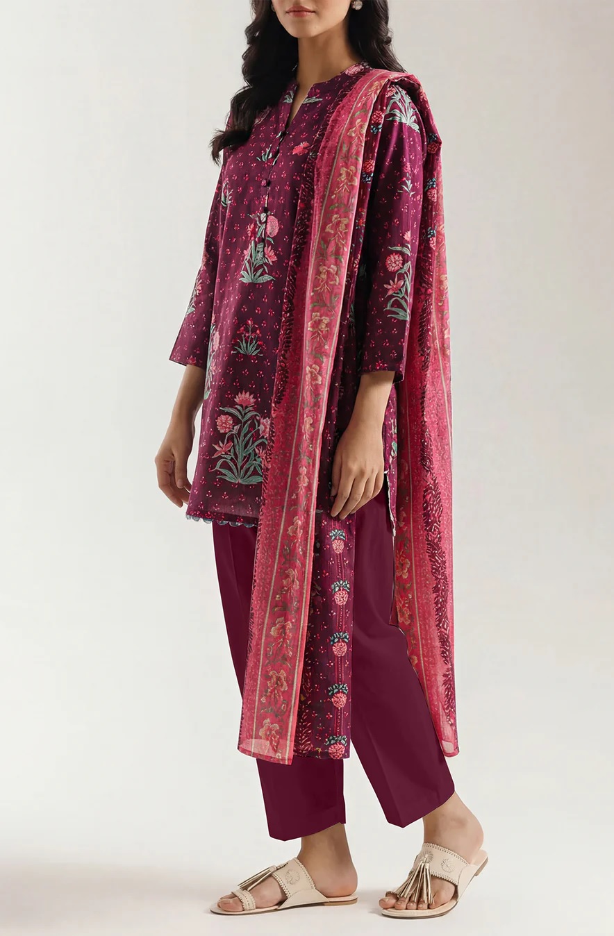 Unstitched Printed Self Strip Lawn 3 Pcs - Design :  U01-26009-01A (SDT)